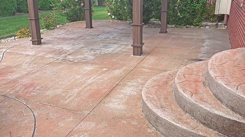 stamped patio before concrete sealer stripping in macomb and oakland county, MI