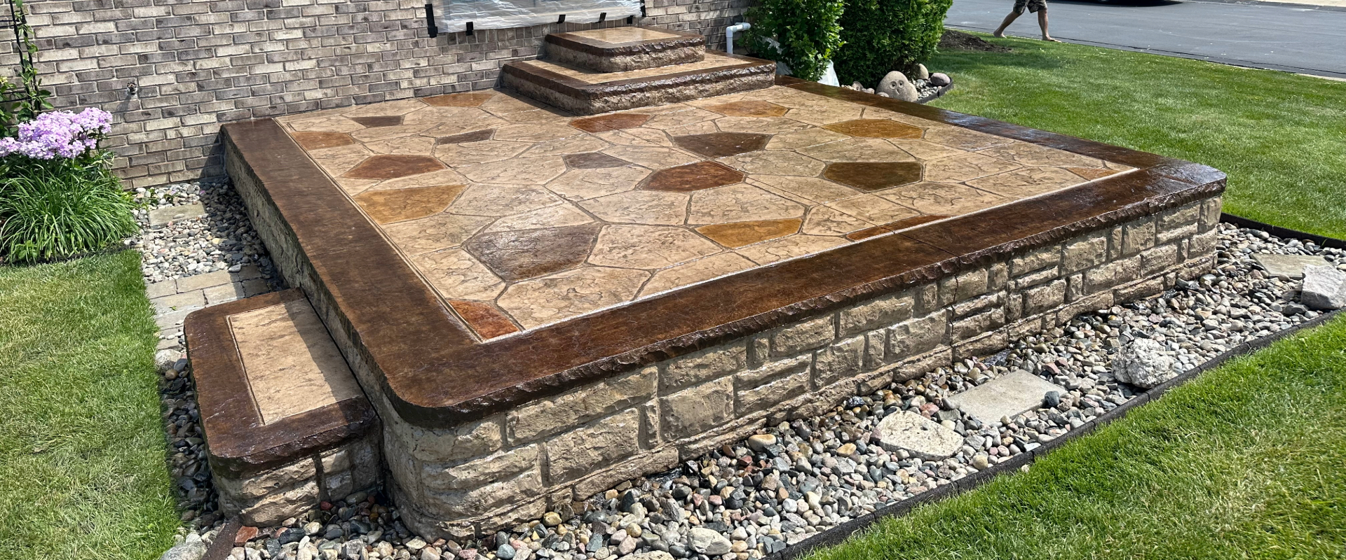 staining stamped concrete patio border