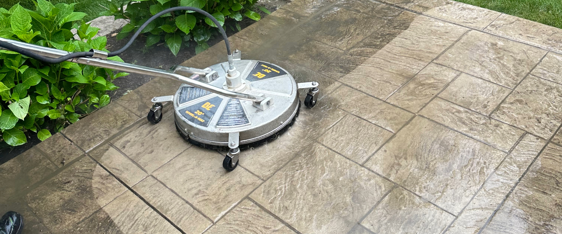 stamped concrete patio pressure washing in Macomb MI