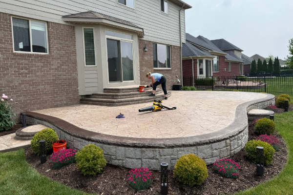stamped concrete patio before sealer