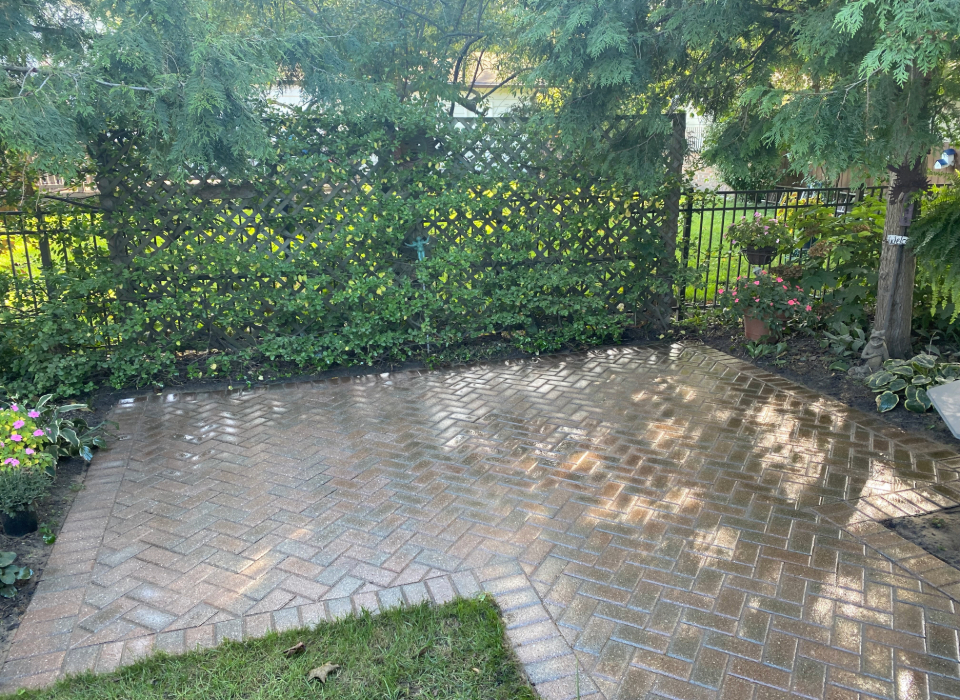 brick paver patio washed, poly sanded and sealing