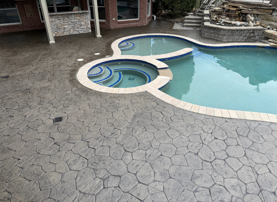 stamped concrete pool deck after sealing